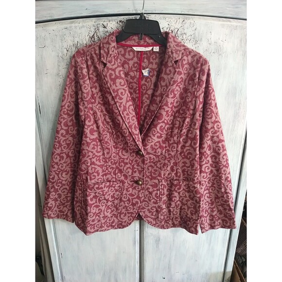 Isaac Mizrahi Blazer Sz 10 Boho Feminine Burgundy Scrolls Y2k - Picture 2 of 8